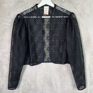 Vntg Gunne Sax Black Floral Lace M Cardigan Bolero Shrug Polka Dot Sparkle Goth